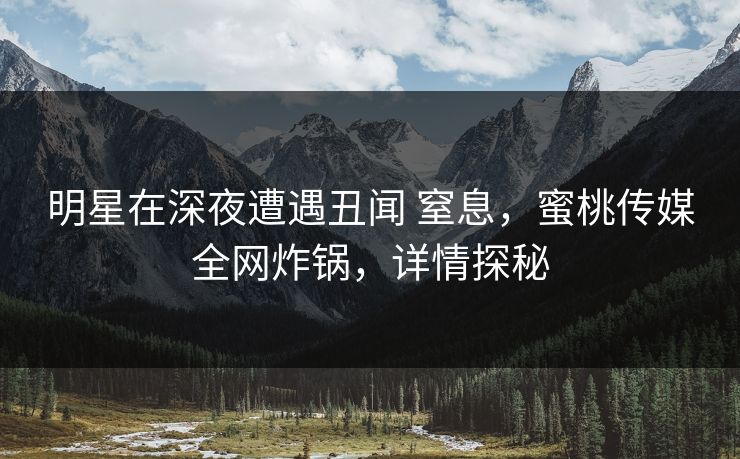 明星在深夜遭遇丑闻 窒息，蜜桃传媒全网炸锅，详情探秘