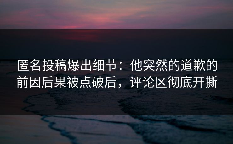 匿名投稿爆出细节：他突然的道歉的前因后果被点破后，评论区彻底开撕